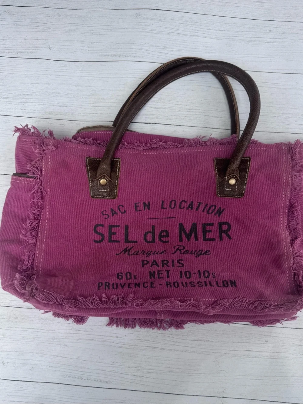 Myra Bag Sel de Mer Pink Canvas Fringe Tote Bag Leather Handles Boho Coastal